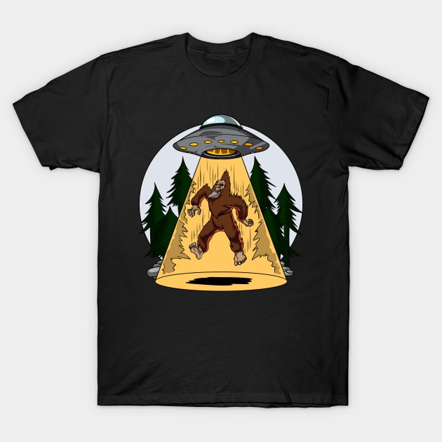 Bigfoot Alien Abduction T-Shirt by underheaven